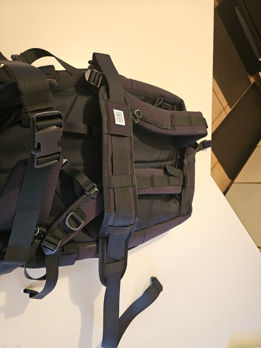 Black Topo Design Global Backpack with Padded Straps